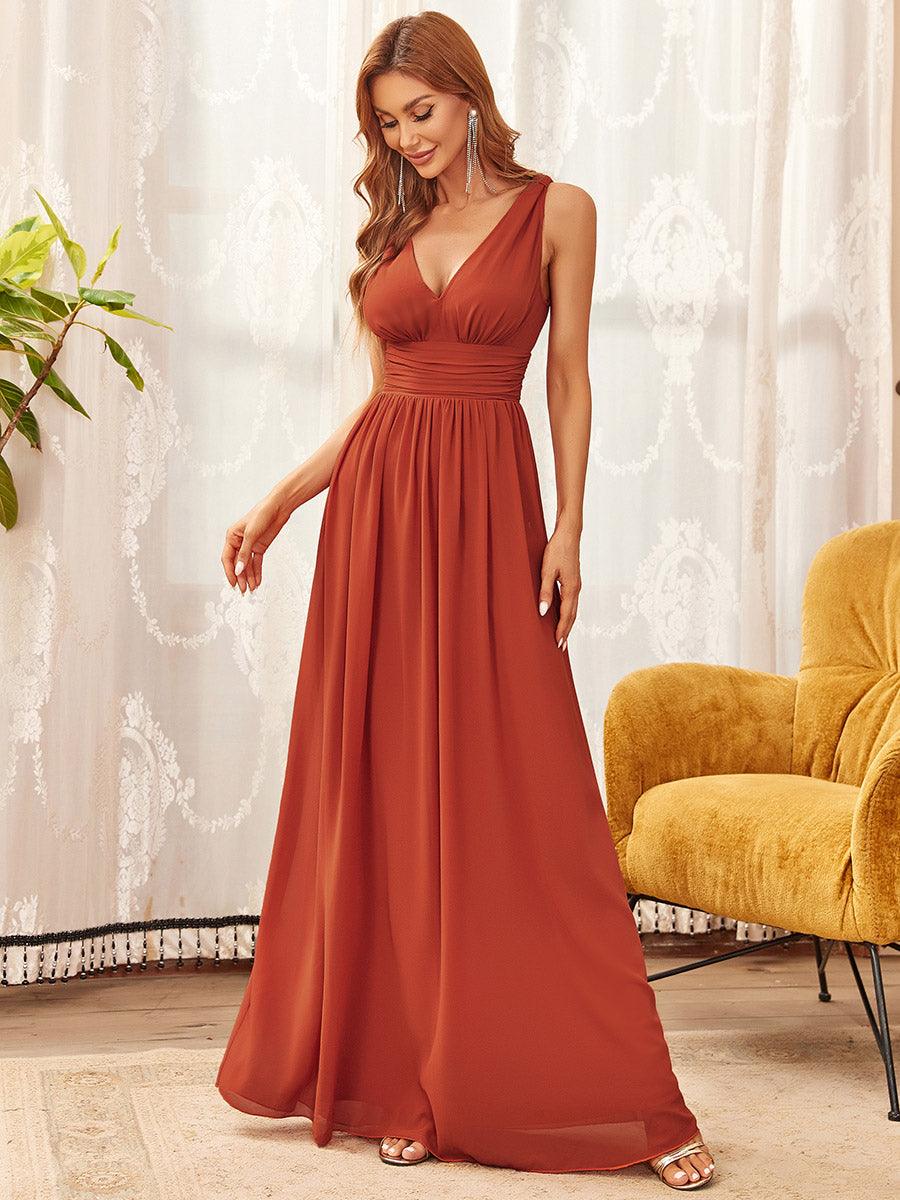 Robe de demoiselle d'honneur en mousseline sans manches #Couleur_Burnt orange
