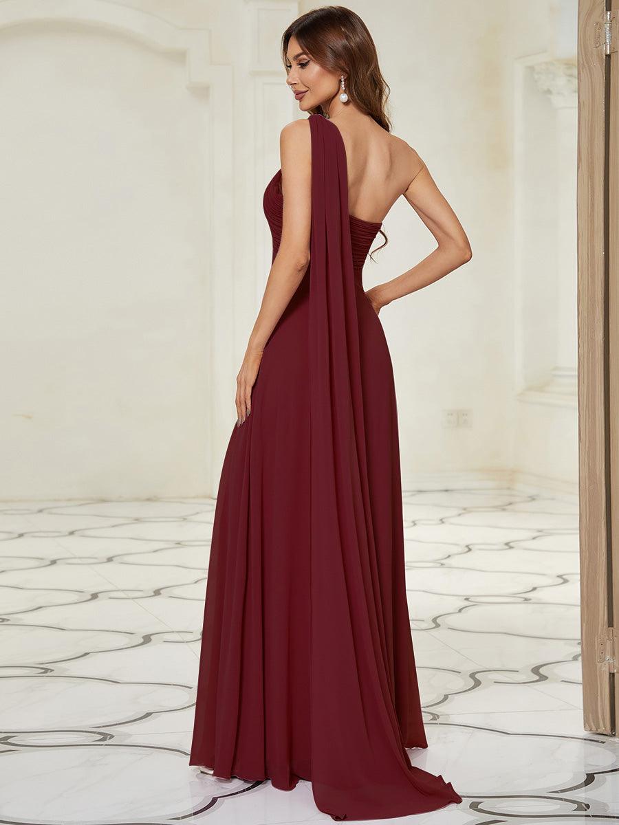 Robes de Soirée élégant Maxi Chiffon avec Une épaule pour Femmes #Couleur_Bordeaux