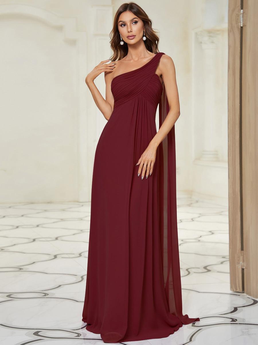 Robes de Soirée élégant Maxi Chiffon avec Une épaule pour Femmes #Couleur_Bordeaux