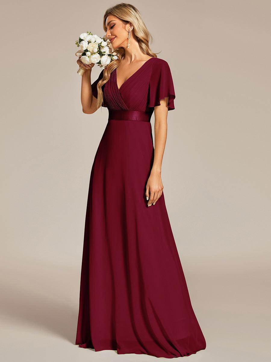 Robe de soirée fluide élégante en mousseline à taille haute #Couleur_Bordeaux