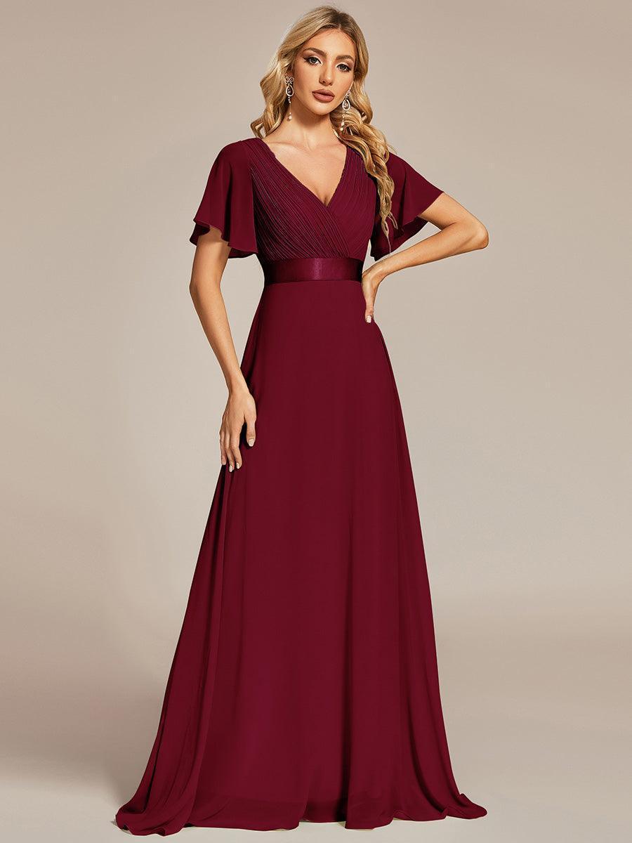 Robe mariage invitée fluide élégante en mousseline à taille haute #Couleur_Bordeaux