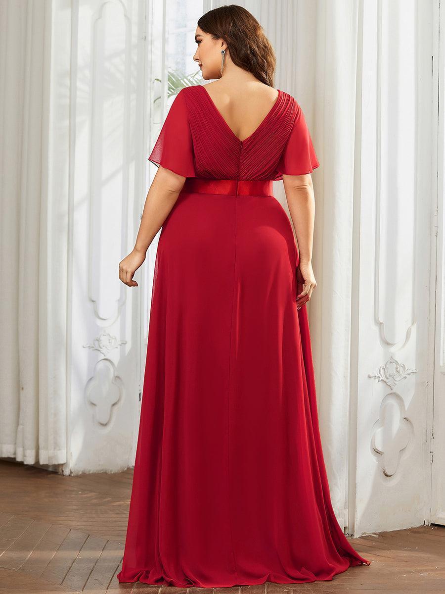 Robe mariage invitée fluide élégante en mousseline à taille haute #Couleur_Rouge