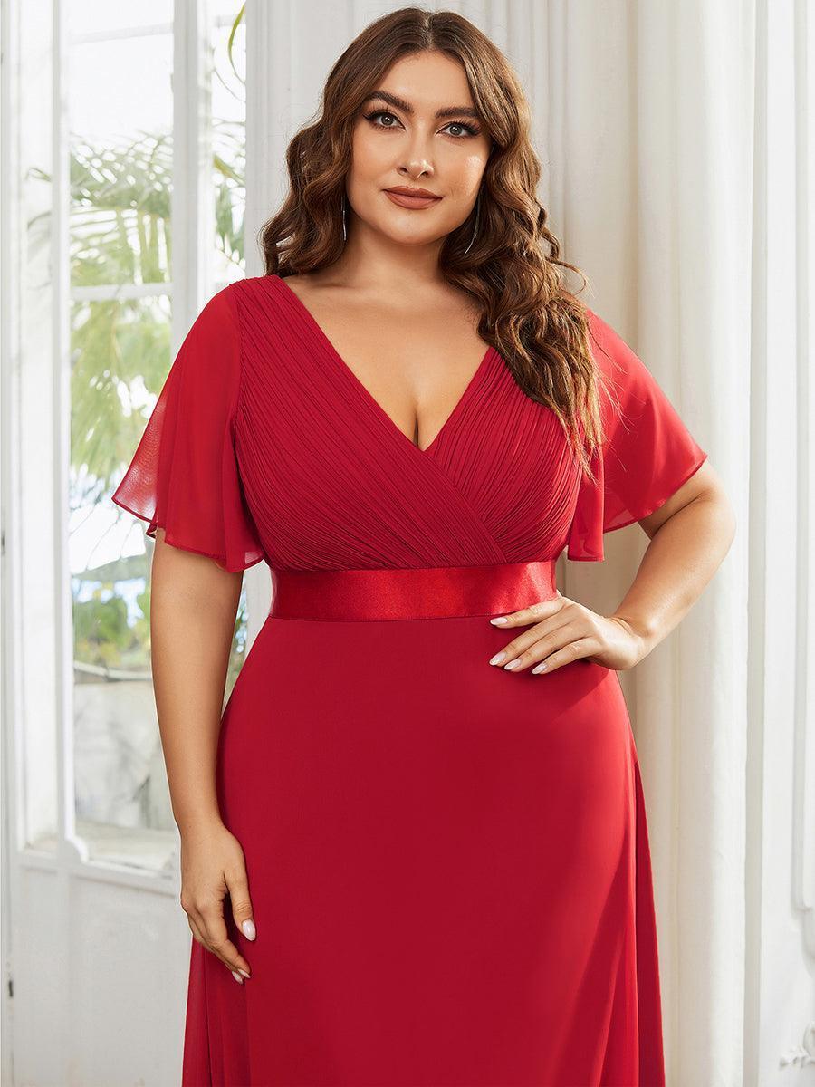 Robe mariage invitée fluide élégante en mousseline à taille haute #Couleur_Rouge