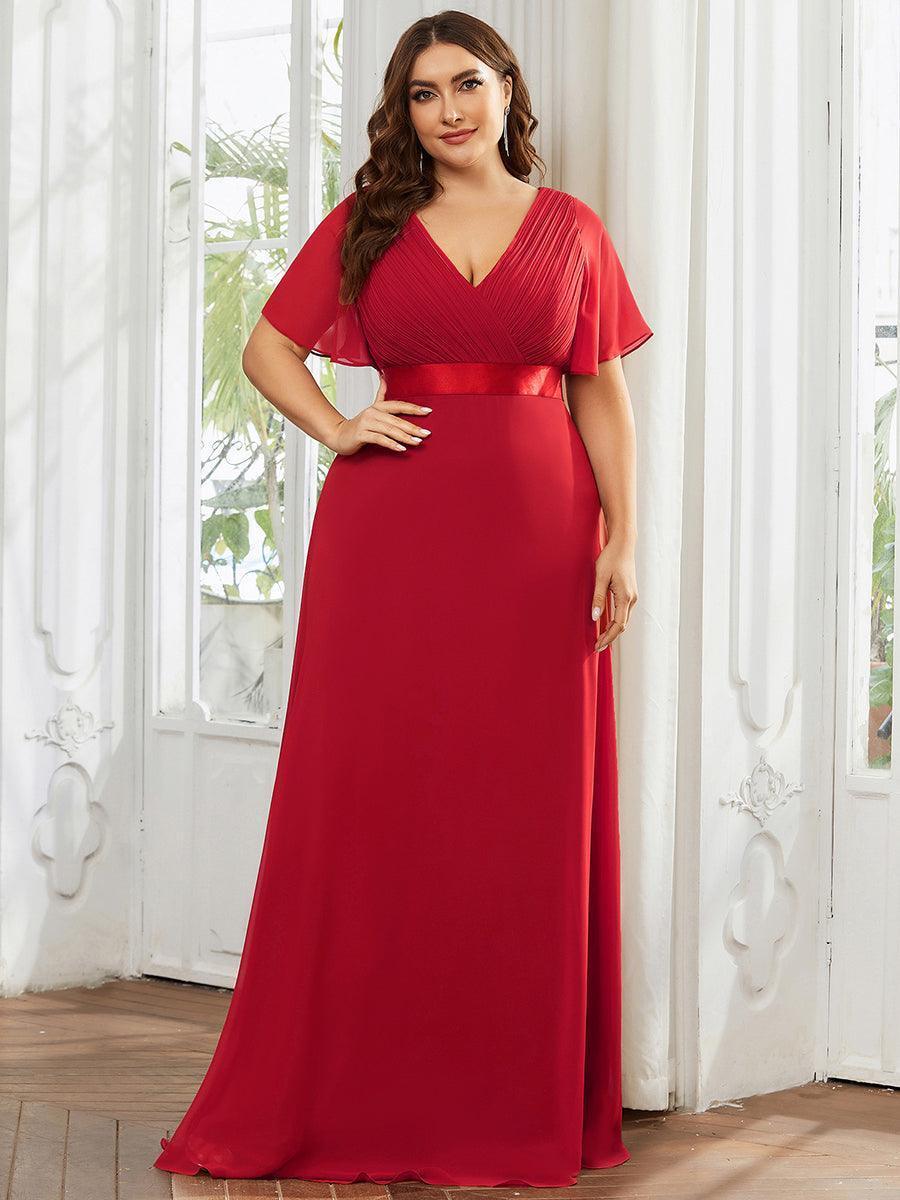 Robe mariage invitée fluide élégante en mousseline à taille haute #Couleur_Rouge