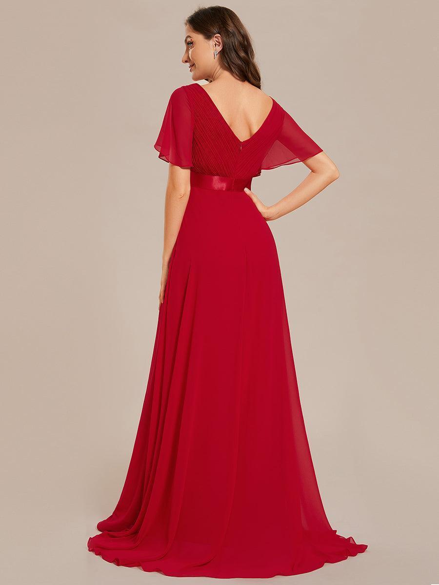 Robe mariage invitée fluide élégante en mousseline à taille haute #Couleur_Rouge