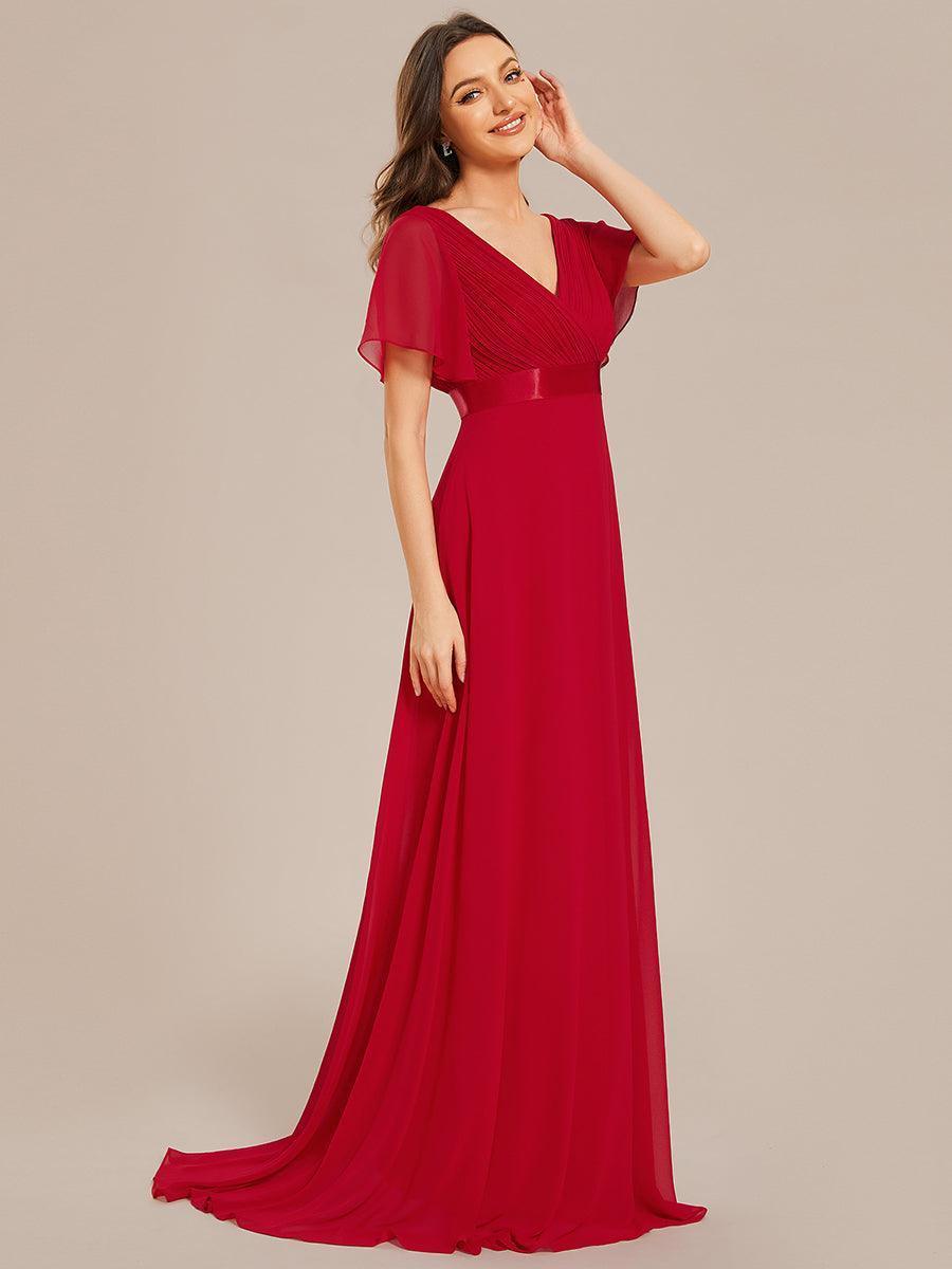 Robe mariage invitée fluide élégante en mousseline à taille haute #Couleur_Rouge