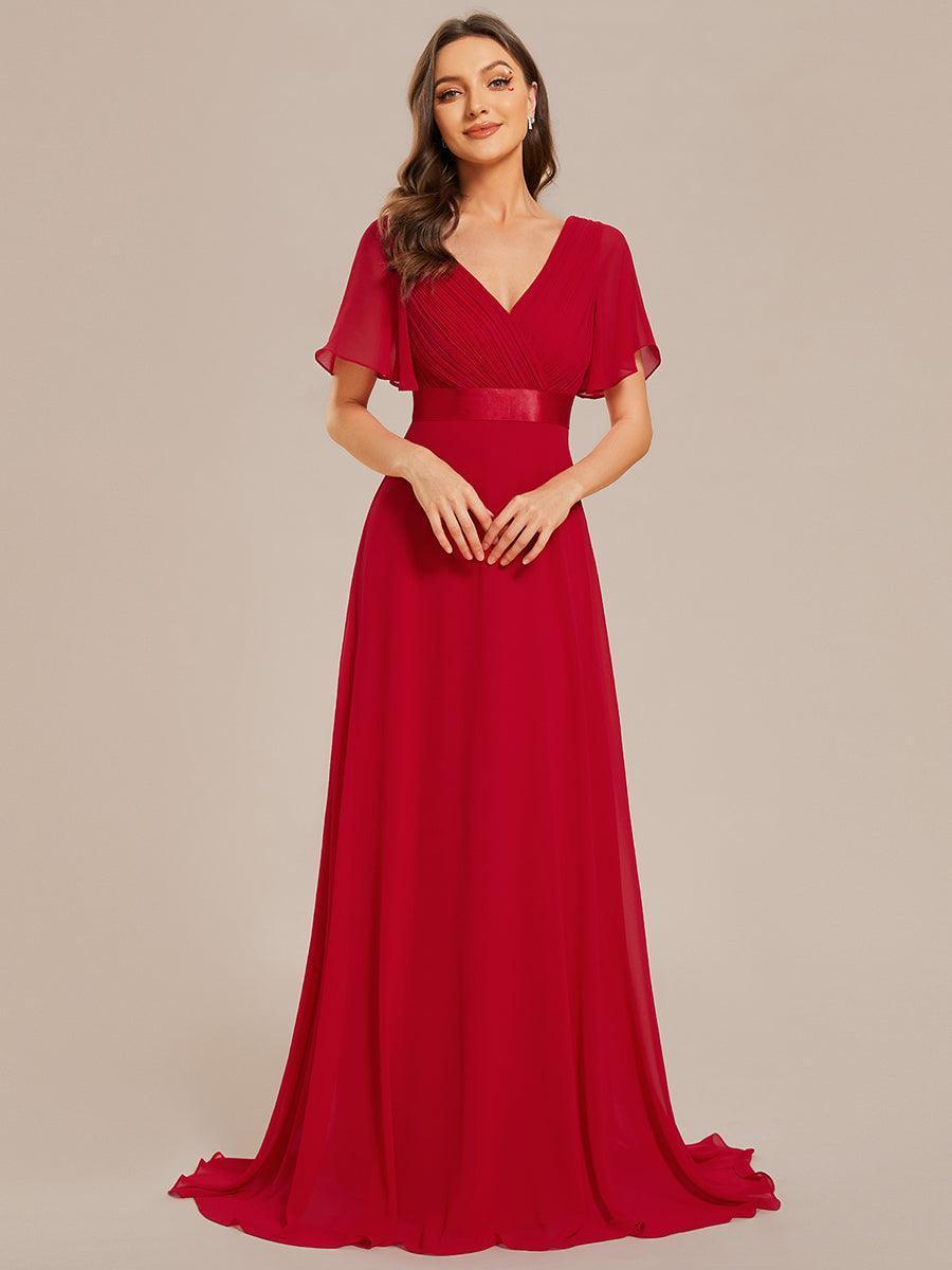 Robe mariage invitée fluide élégante en mousseline à taille haute #Couleur_Rouge