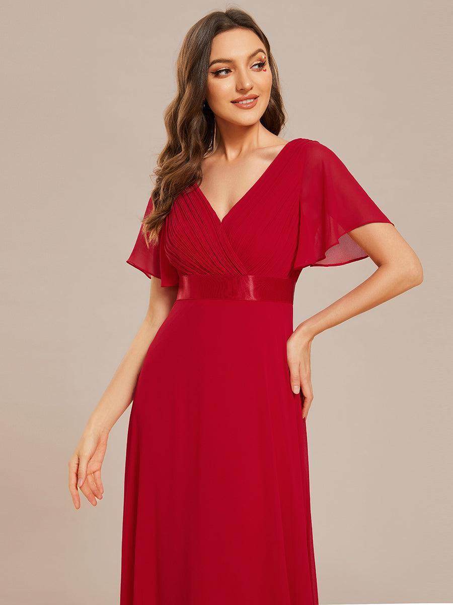 Robe mariage invitée fluide élégante en mousseline à taille haute #Couleur_Rouge