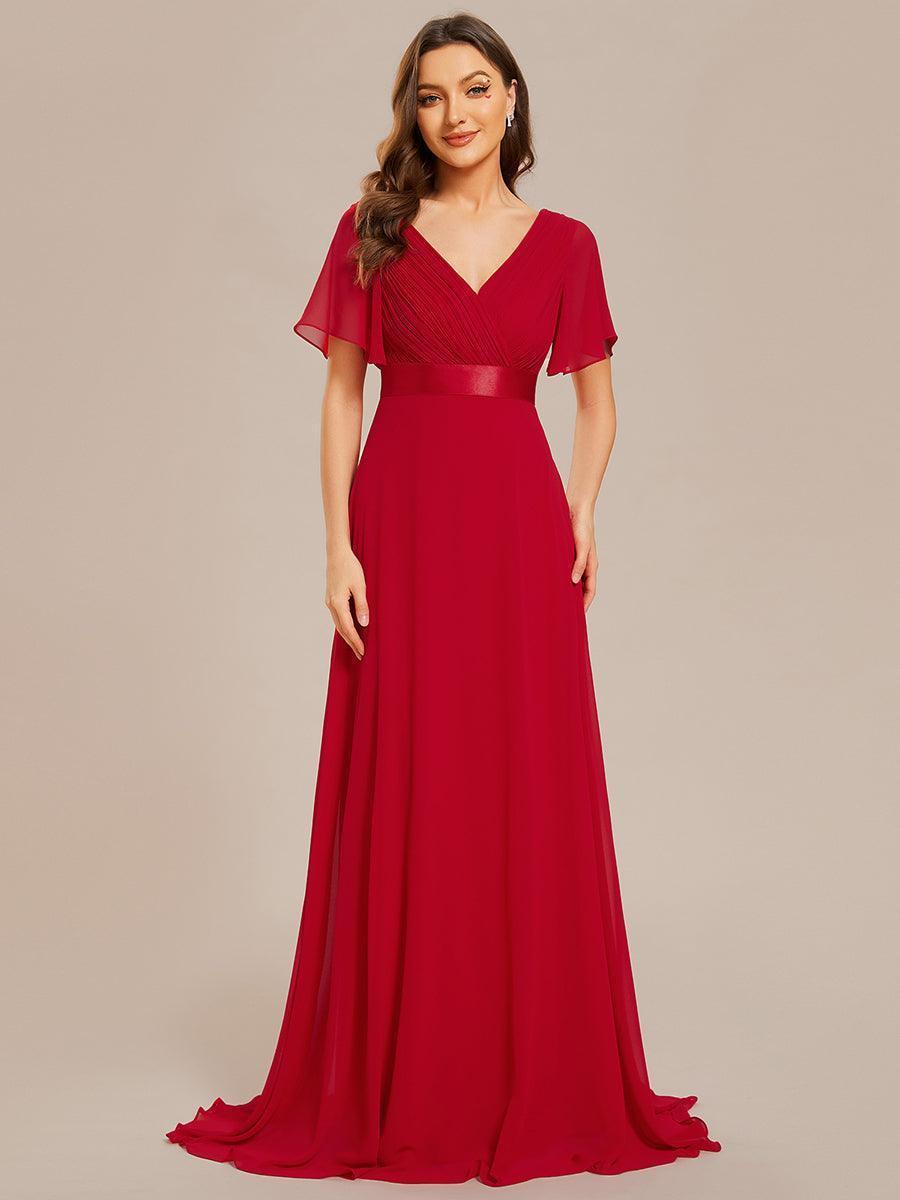 Robe mariage invitée fluide élégante en mousseline à taille haute #Couleur_Rouge