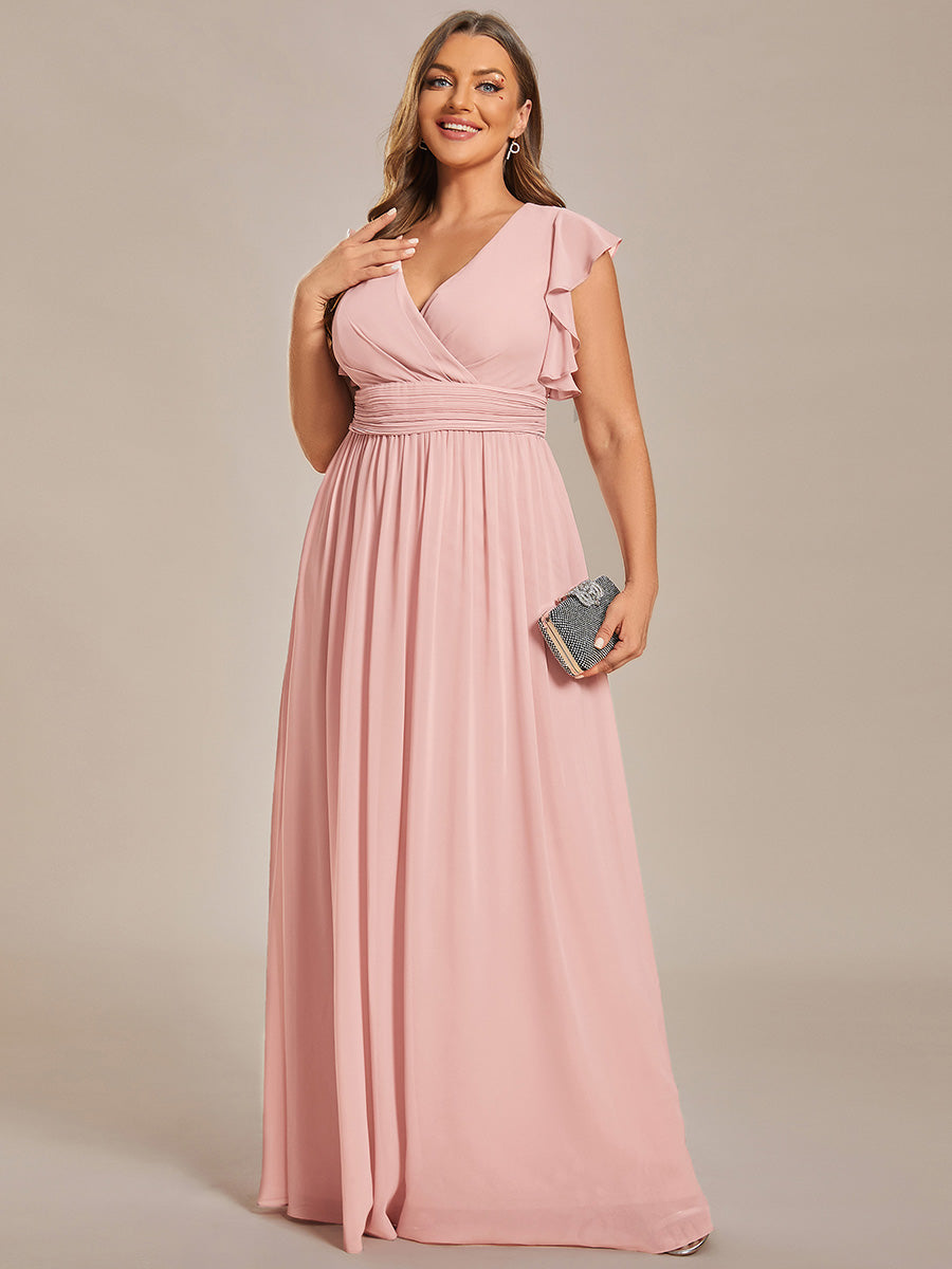 Robe demoiselle d'honneur Curvy mousseline manches plissées avec découpe au dos #Couleur_Rose