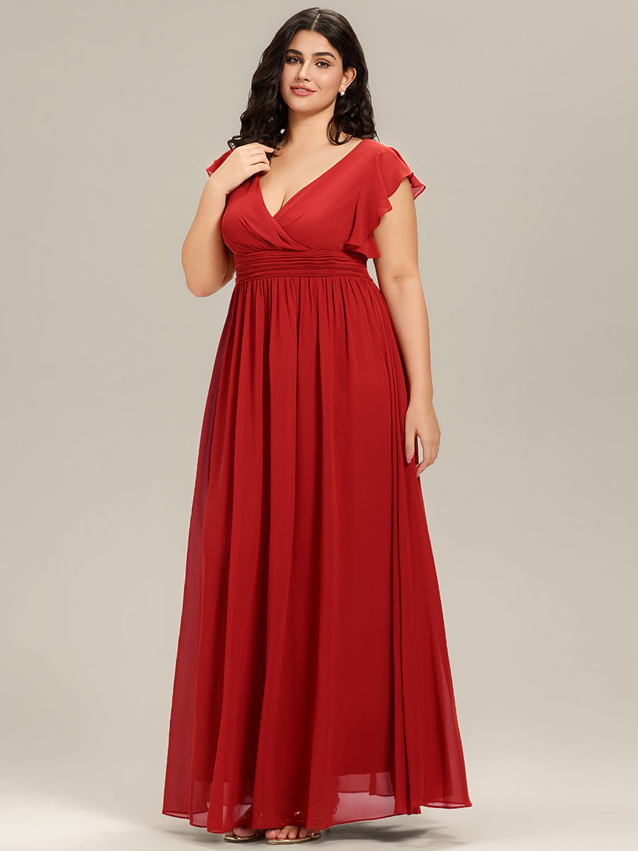 Robe demoiselle d'honneur Curvy mousseline manches plissées avec découpe au dos #Couleur_Rouge