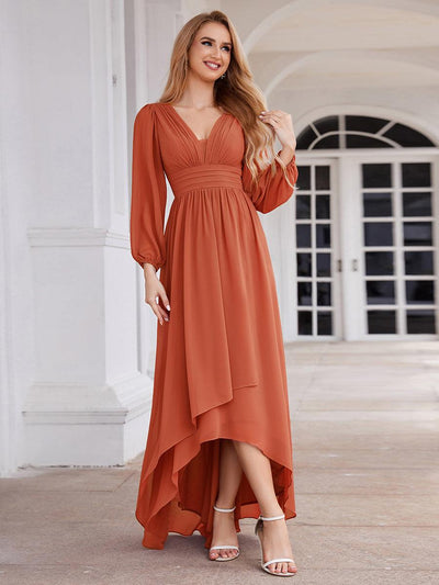 ever GRIFFIN|Charmante Robe De Demoiselle D'honneur Plissée à Manches Lanternes En Mousseline De Soie Et Taille Haute(Vente Finale)