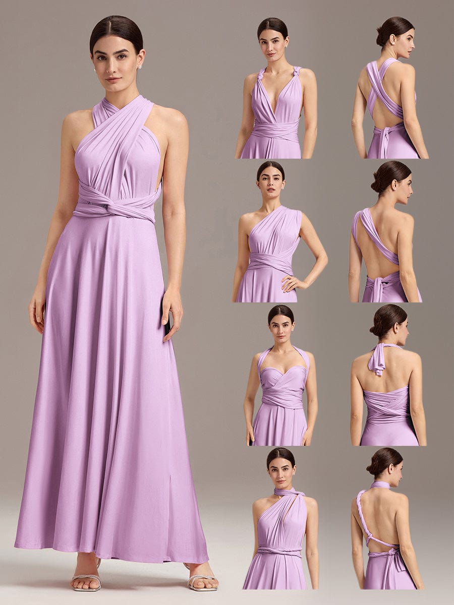 Robe d'invité de mariage trapèze en mousseline fluide à encolure ronde et longueur au genou #Couleur_Lavande