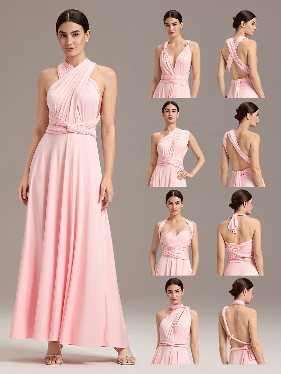 Robe d'invité de mariage trapèze en mousseline fluide à encolure ronde et longueur au genou #Couleur_Rose