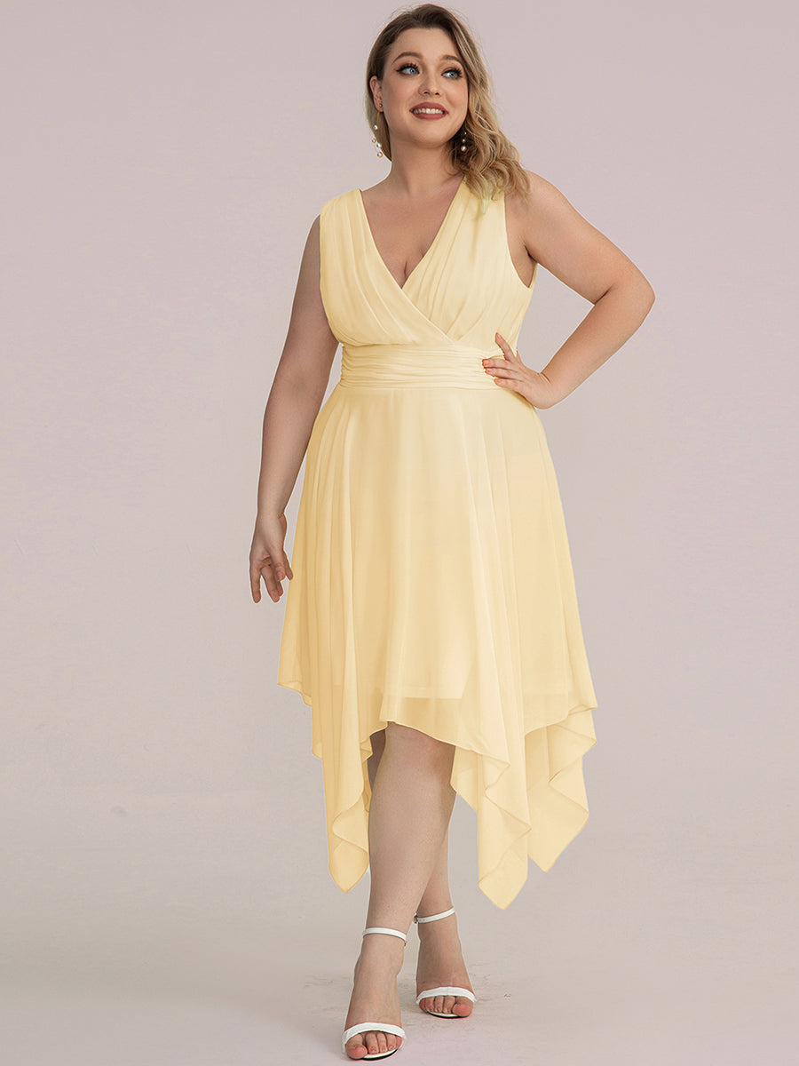 Taille Personnalisée Robe mariage invitée bohème en mousseline de soie col en V profond #Couleur_Janue