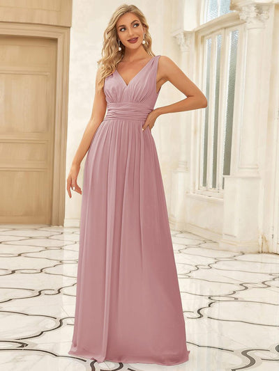 ever HUSH|Robe de soirée plissé sans manches à col V