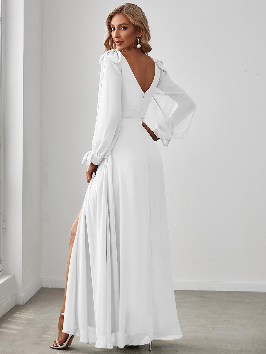 Robe invitée mariage à manches fendues et dos nu #Couleur_Blanc