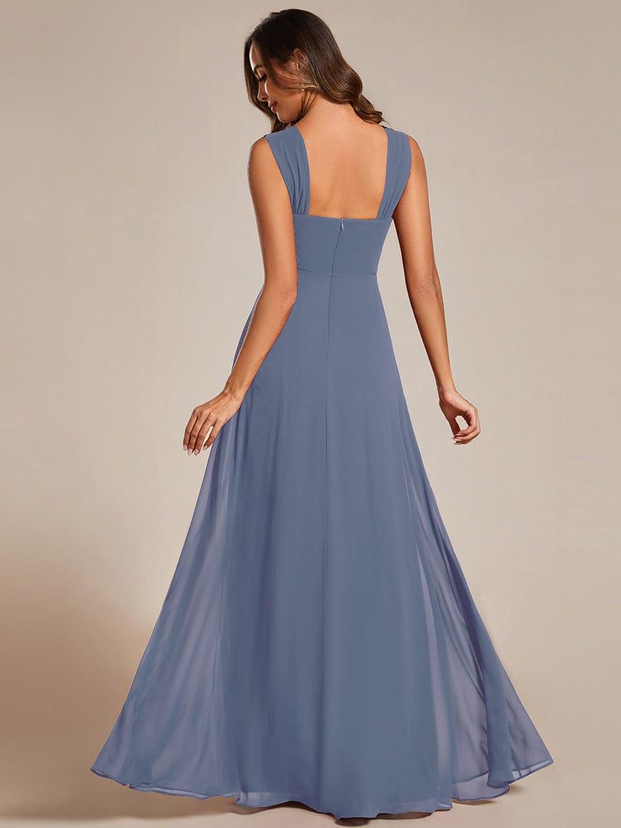 Robe d'invité de mariage trapèze en mousseline fluide à encolure ronde et longueur au genou #Couleur_Marine Fume