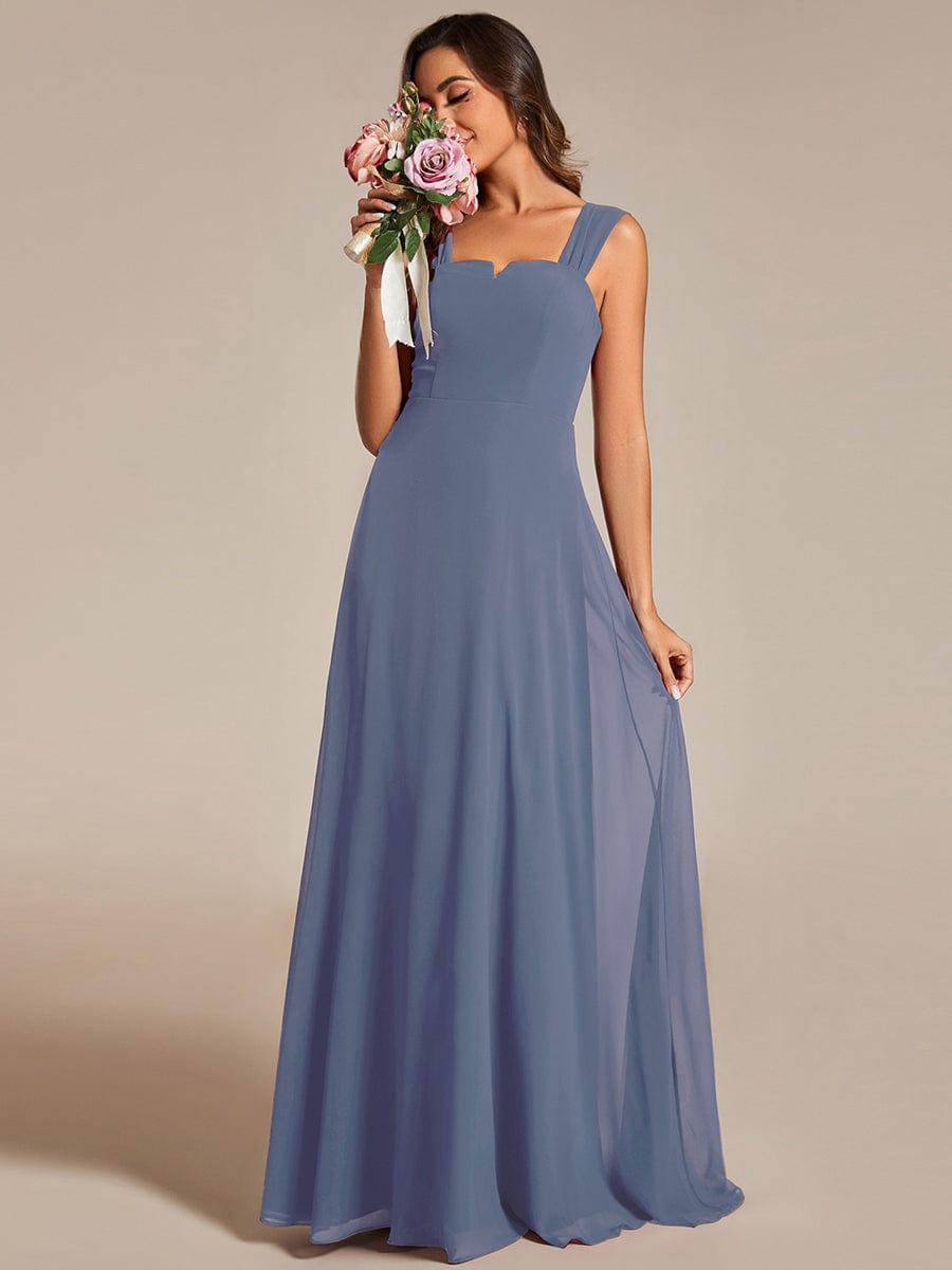 Robe d'invité de mariage trapèze en mousseline fluide à encolure ronde et longueur au genou #Couleur_Marine Fume