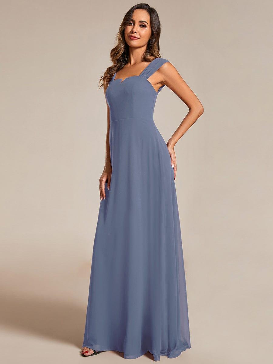 Robe d'invité de mariage trapèze en mousseline fluide à encolure ronde et longueur au genou #Couleur_Marine Fume