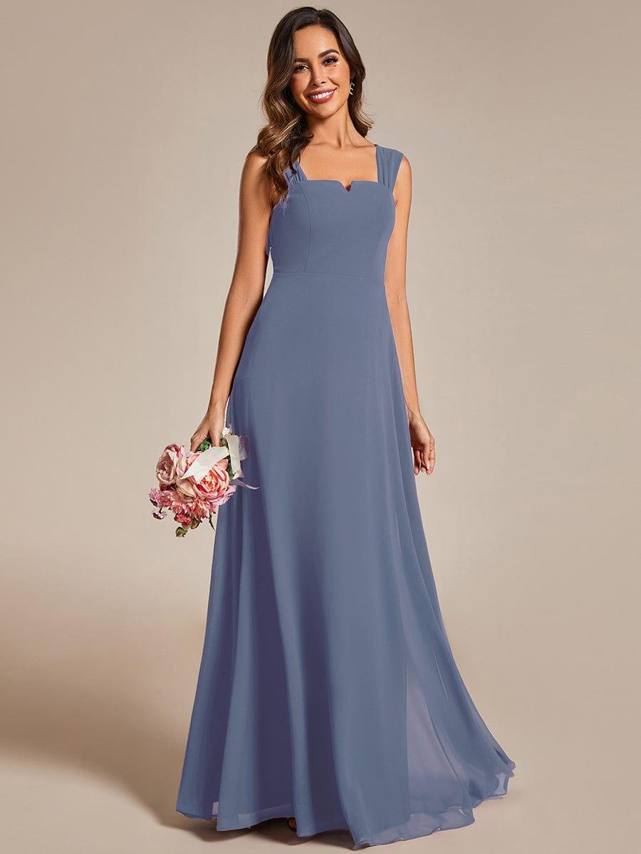 Robe d'invité de mariage trapèze en mousseline fluide à encolure ronde et longueur au genou #Couleur_Marine Fume