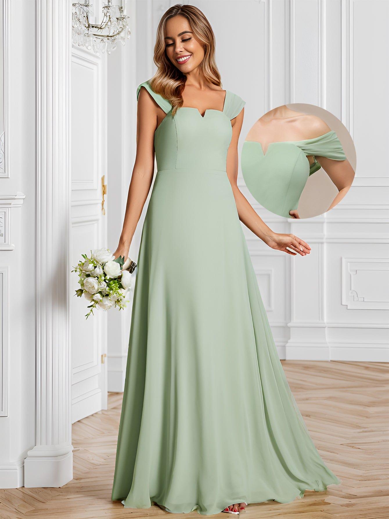 Robe d'invité de mariage trapèze en mousseline fluide à encolure ronde et longueur au genou #Couleur_Menthe Verte