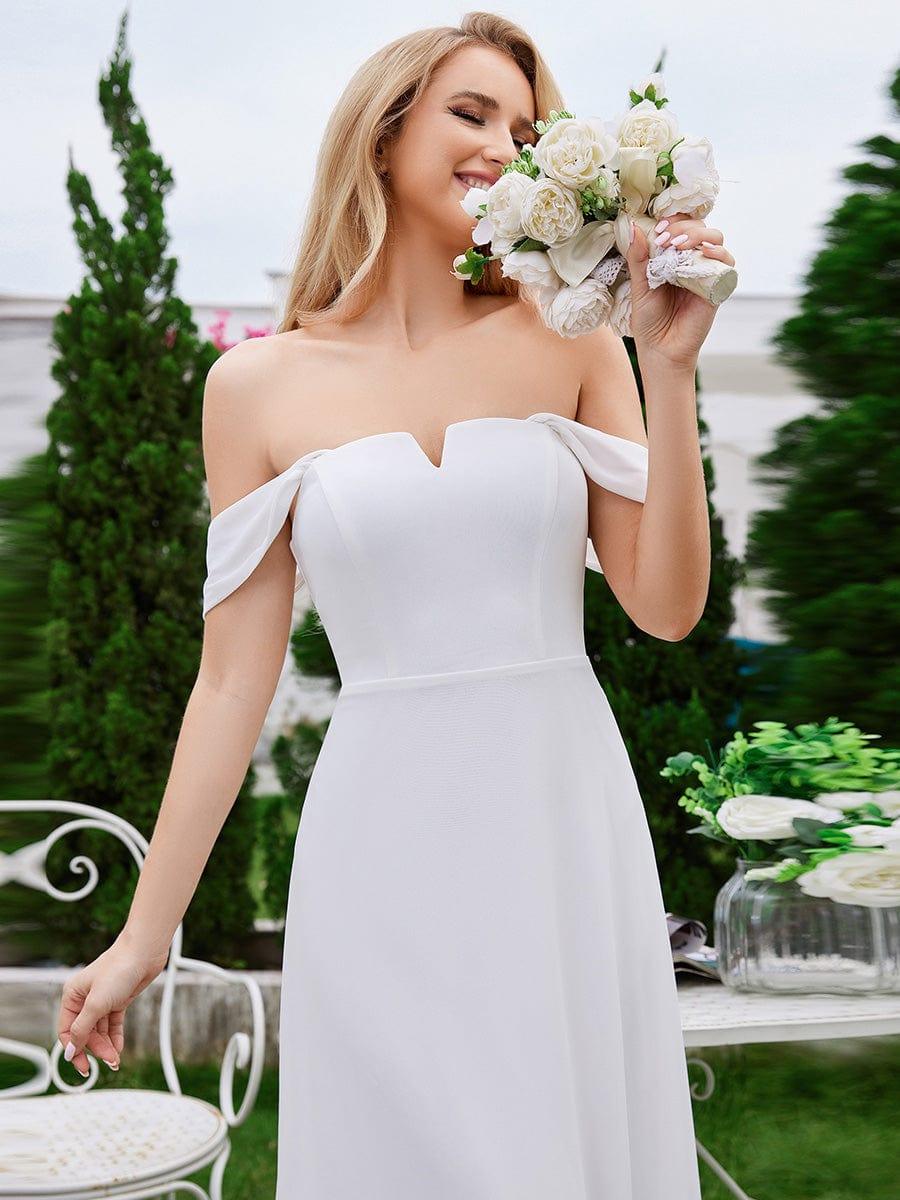 Robe d'invité de mariage trapèze en mousseline fluide à encolure ronde et longueur au genou #Couleur_Blanc
