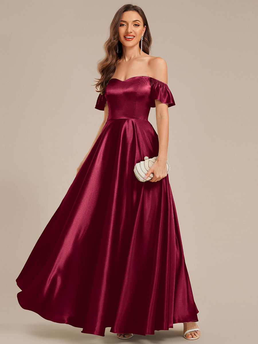 Robe d'invité de mariage trapèze en mousseline fluide à encolure ronde et longueur au genou #Couleur_Bordeaux