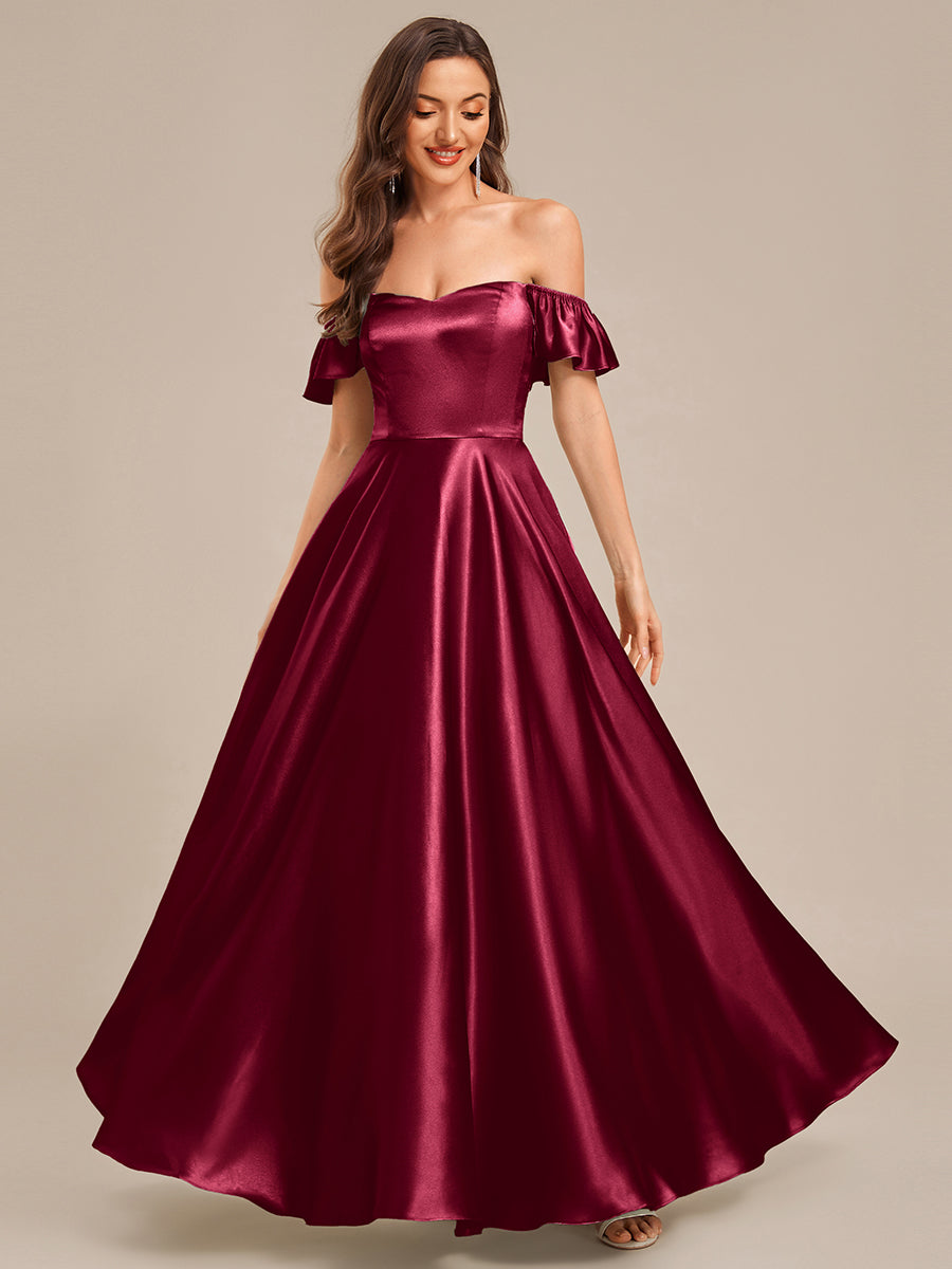 Robe d'invité de mariage trapèze en mousseline fluide à encolure ronde et longueur au genou #Couleur_Bordeaux