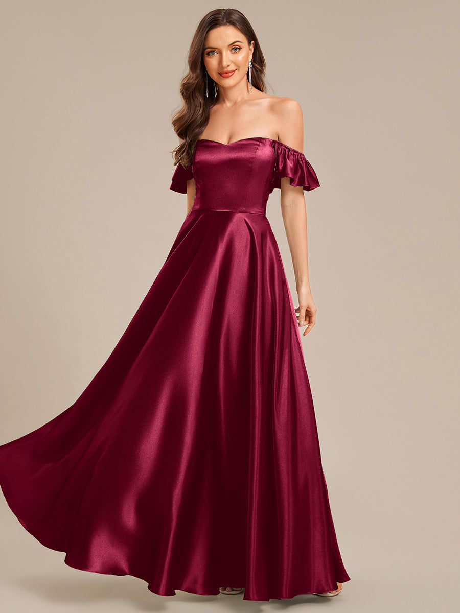 Robe d'invité de mariage trapèze en mousseline fluide à encolure ronde et longueur au genou #Couleur_Bordeaux