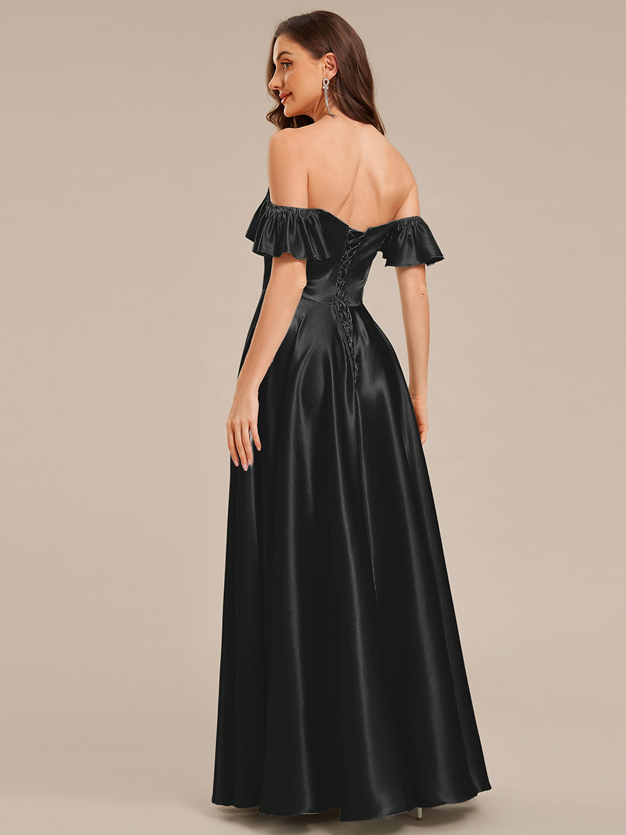 Robe d'invité de mariage trapèze en mousseline fluide à encolure ronde et longueur au genou #Couleur_Noir
