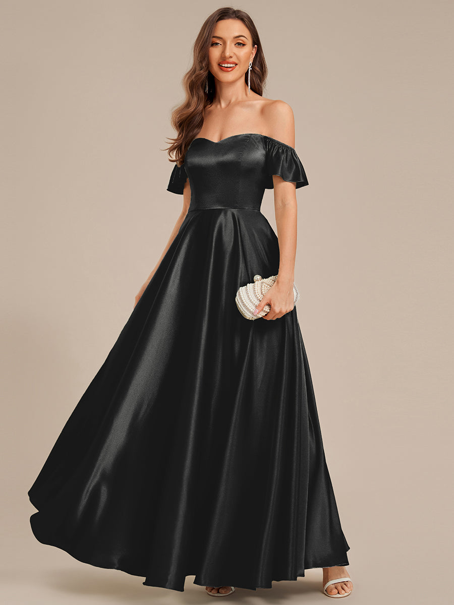 Robe d'invité de mariage trapèze en mousseline fluide à encolure ronde et longueur au genou #Couleur_Noir