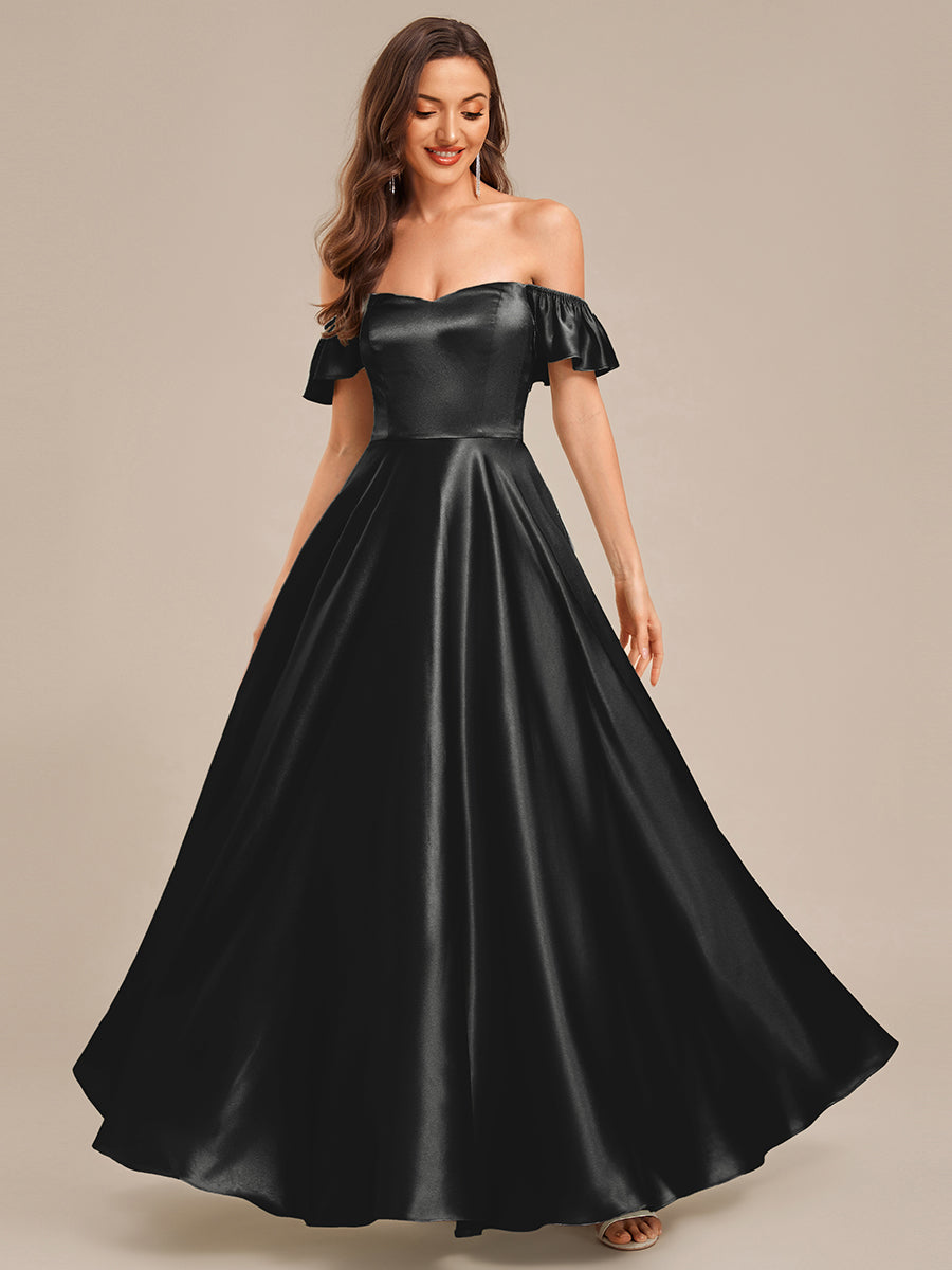 Robe d'invité de mariage trapèze en mousseline fluide à encolure ronde et longueur au genou #Couleur_Noir