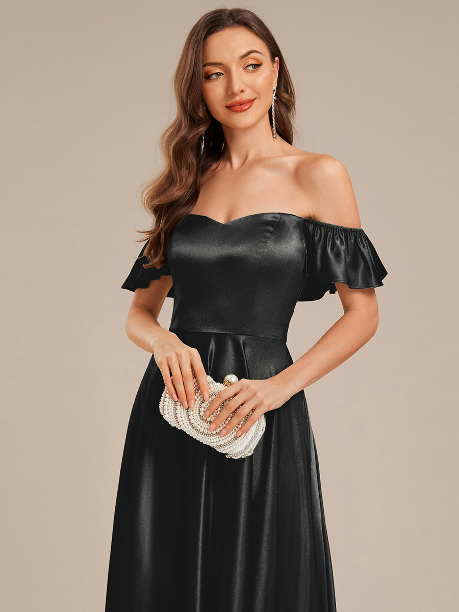 Robe d'invité de mariage trapèze en mousseline fluide à encolure ronde et longueur au genou #Couleur_Noir