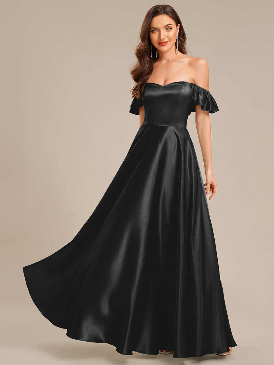 Robe d'invité de mariage trapèze en mousseline fluide à encolure ronde et longueur au genou #Couleur_Noir