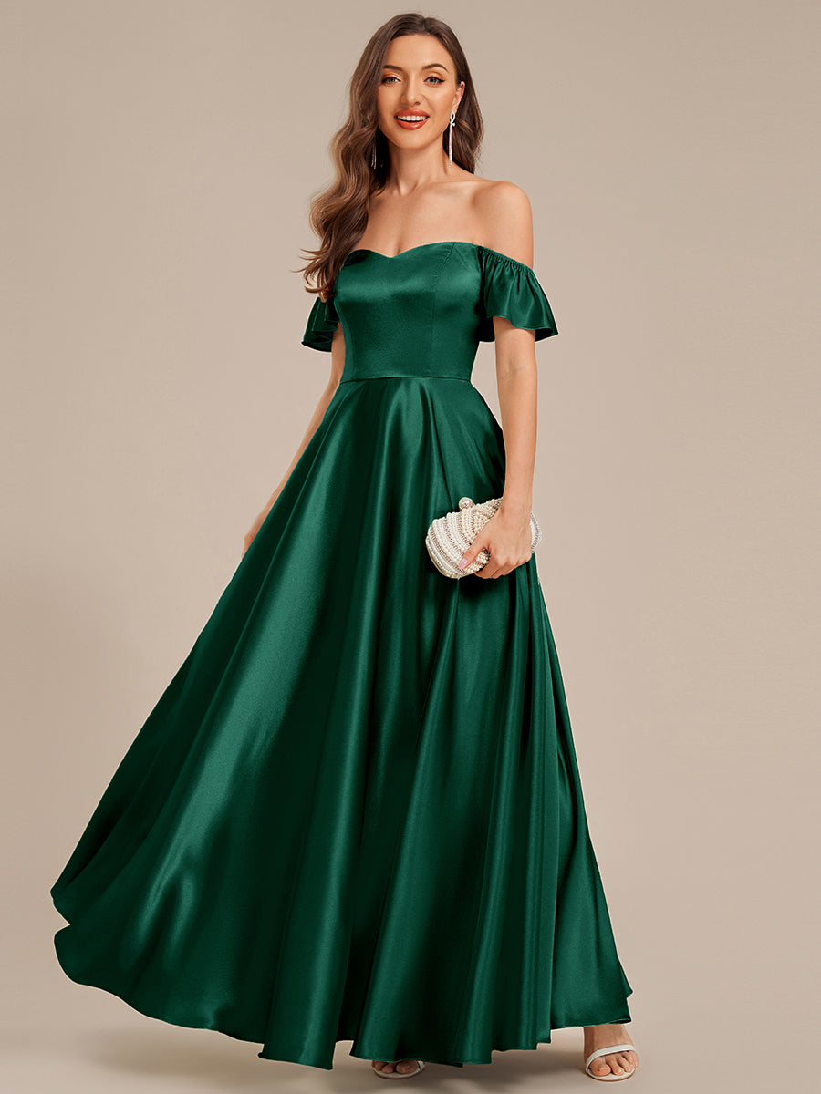 Robe d'invité de mariage trapèze en mousseline fluide à encolure ronde et longueur au genou #Couleur_Vert Fonce