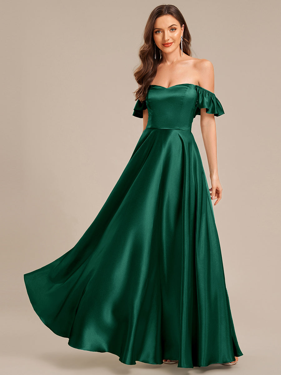 Robe d'invité de mariage trapèze en mousseline fluide à encolure ronde et longueur au genou #Couleur_Vert Fonce