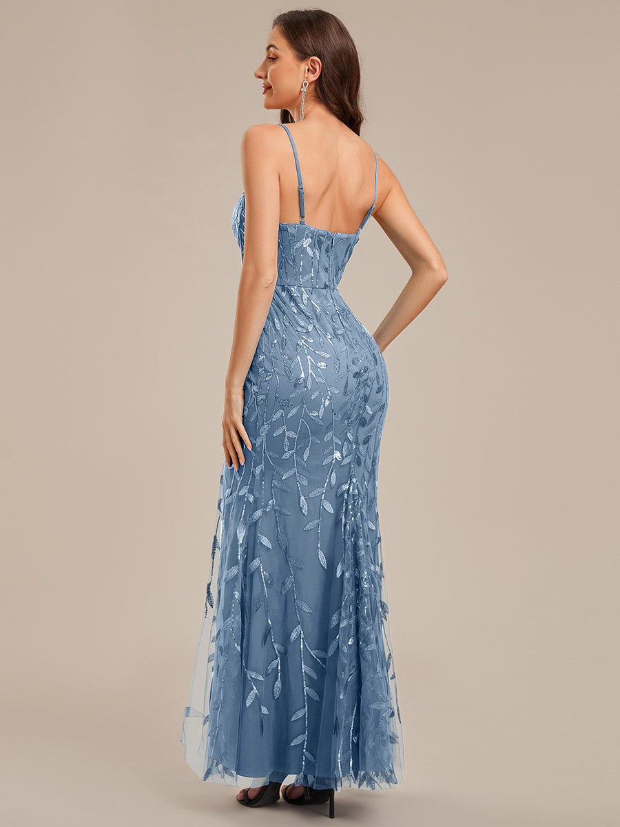Robe de soirée sirène fendue à sequins #Couleur_Marine Fume