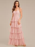 Robe d'invitée de mariage sans manches en mousseline à volants #Couleur_Rose