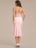 Robe d'invitée de mariage dos nu en tricot sans manches #Couleur_Rose