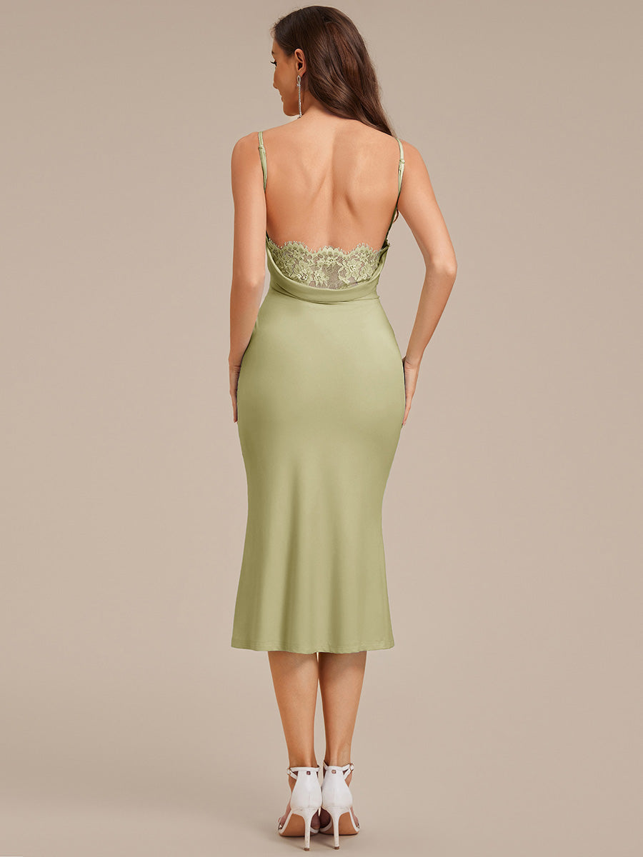 Robe d'invitée de mariage dos nu en tricot sans manches #Couleur_Vert sauge