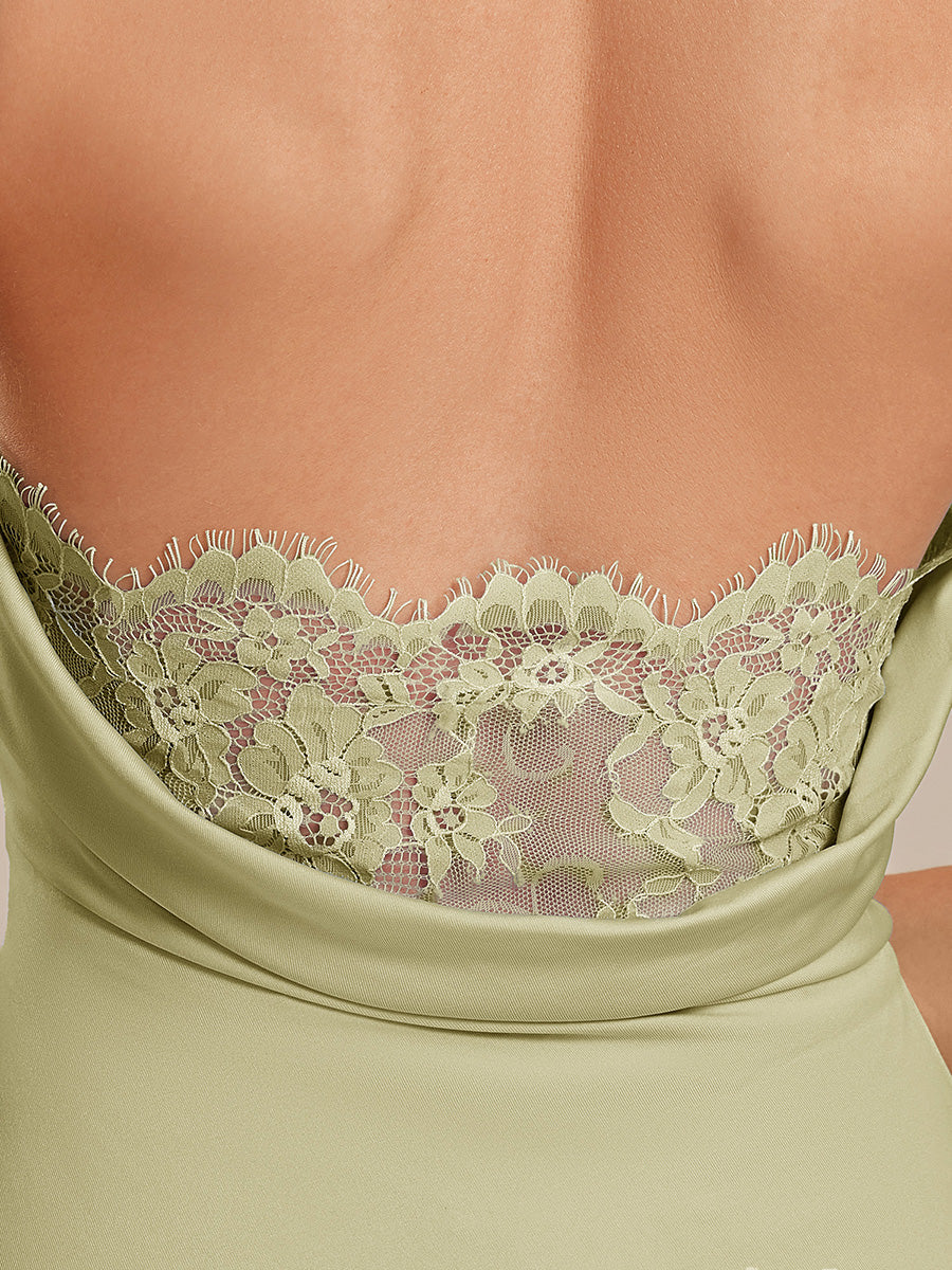 Robe d'invitée de mariage dos nu en tricot sans manches #Couleur_Vert sauge