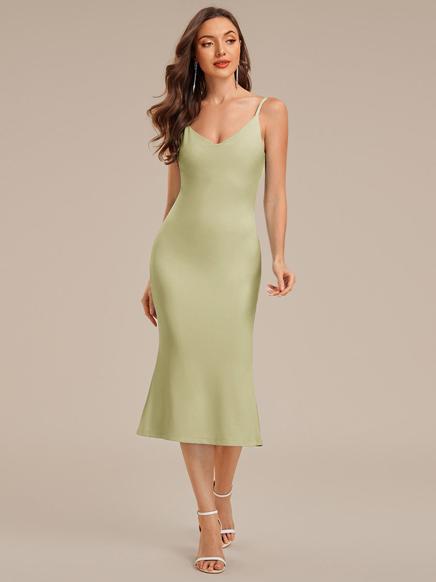 Robe d'invitée de mariage dos nu en tricot sans manches #Couleur_Vert sauge