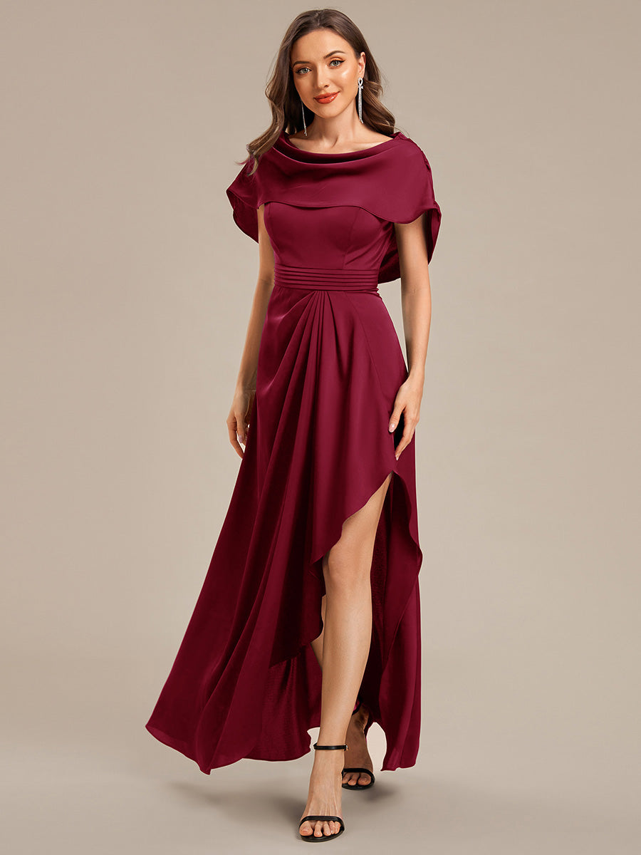 Robe de mère de la mariée fendue en satin #Couleur_Bordeaux