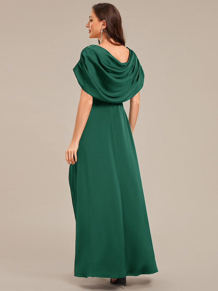 Robe d'invité de mariage trapèze en mousseline fluide à encolure ronde et longueur au genou #Couleur_Vert Fonce