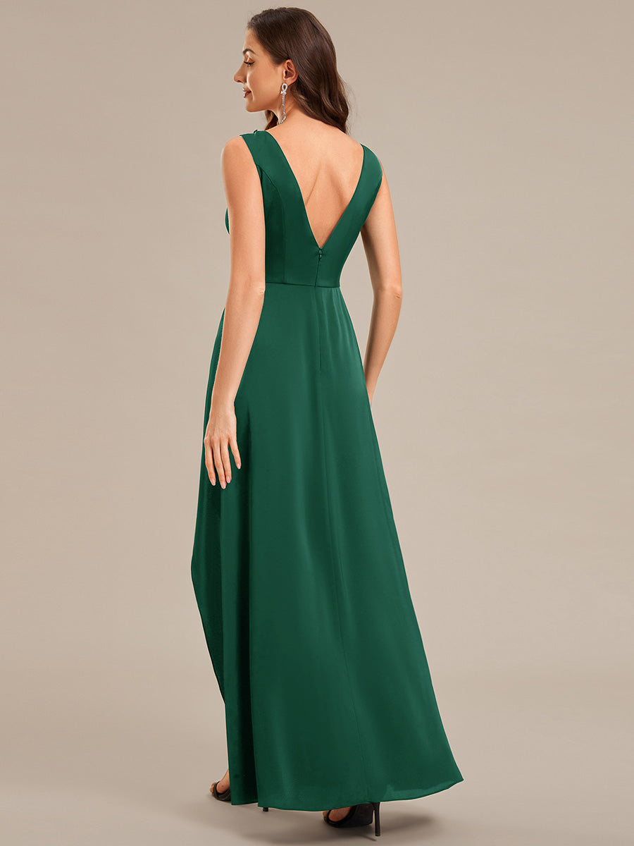 Robe d'invité de mariage trapèze en mousseline fluide à encolure ronde et longueur au genou #Couleur_Vert Fonce