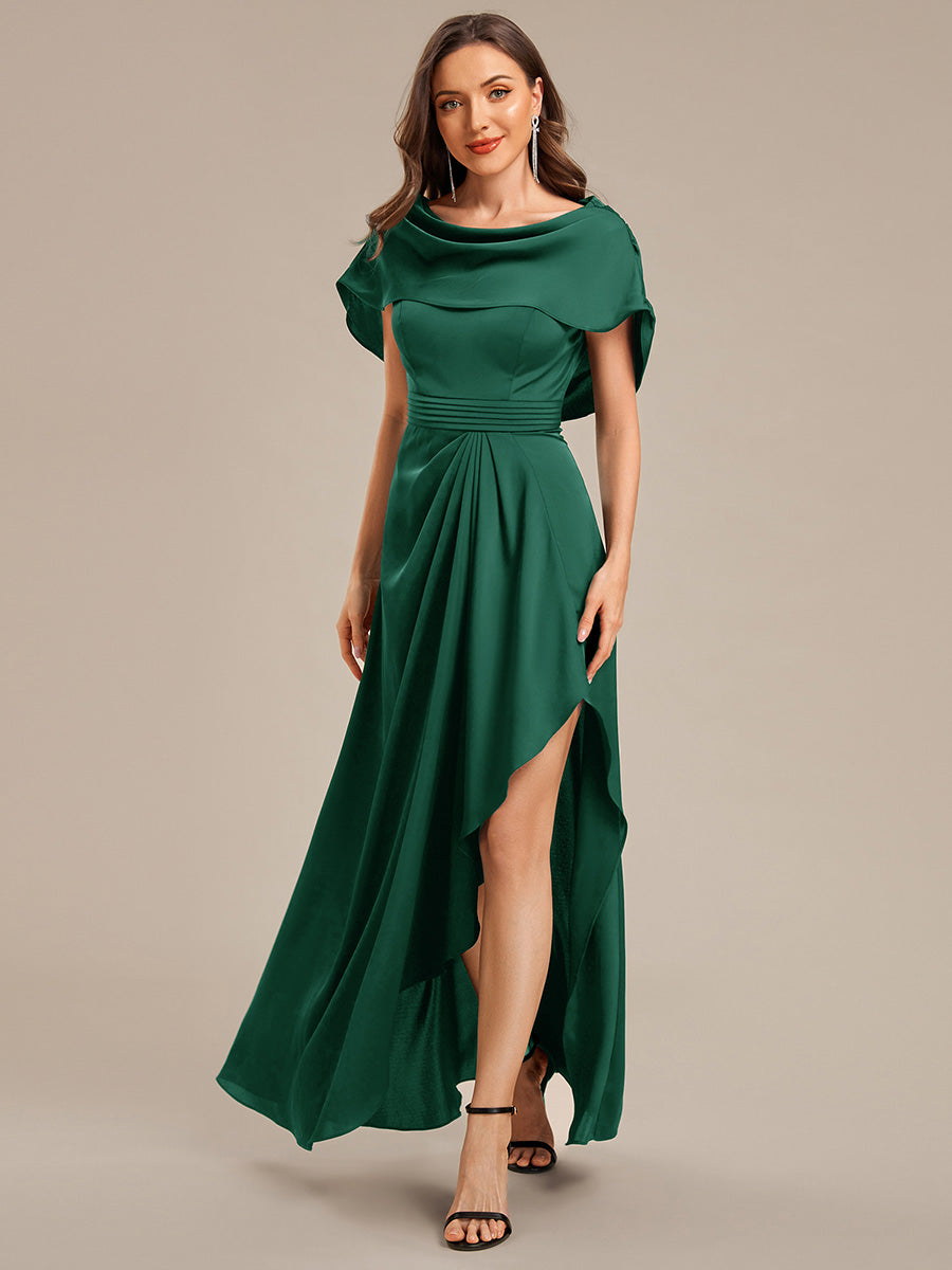 Robe d'invité de mariage trapèze en mousseline fluide à encolure ronde et longueur au genou #Couleur_Vert Fonce