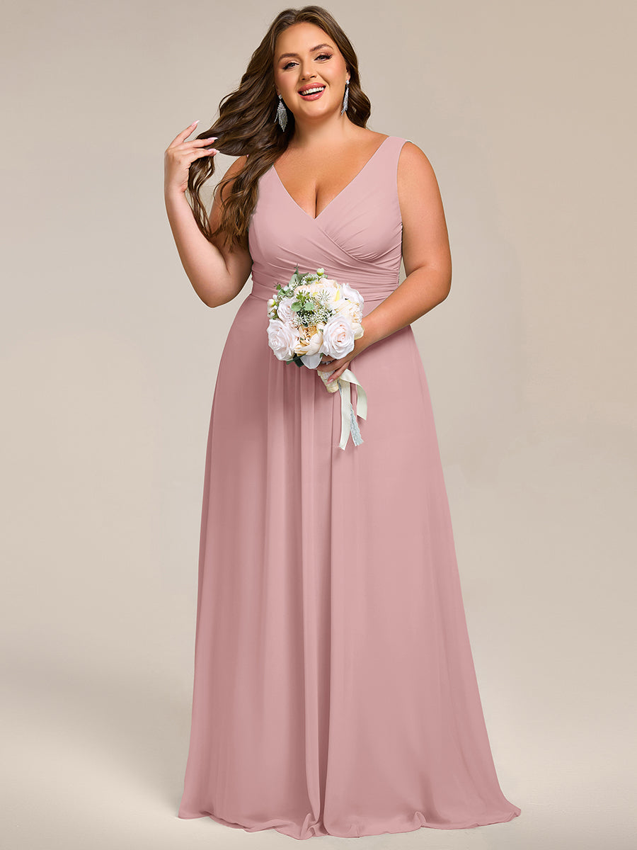 Robe d'invité de mariage trapèze en mousseline fluide à encolure ronde et longueur au genou #Couleur_Rose fumee