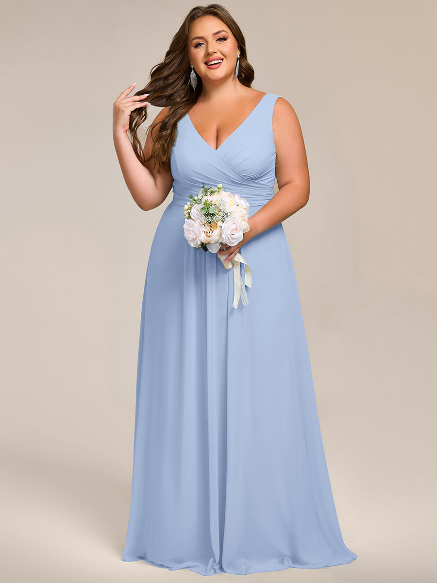 Robe d'invité de mariage trapèze en mousseline fluide à encolure ronde et longueur au genou #Couleur_Bleu Glace