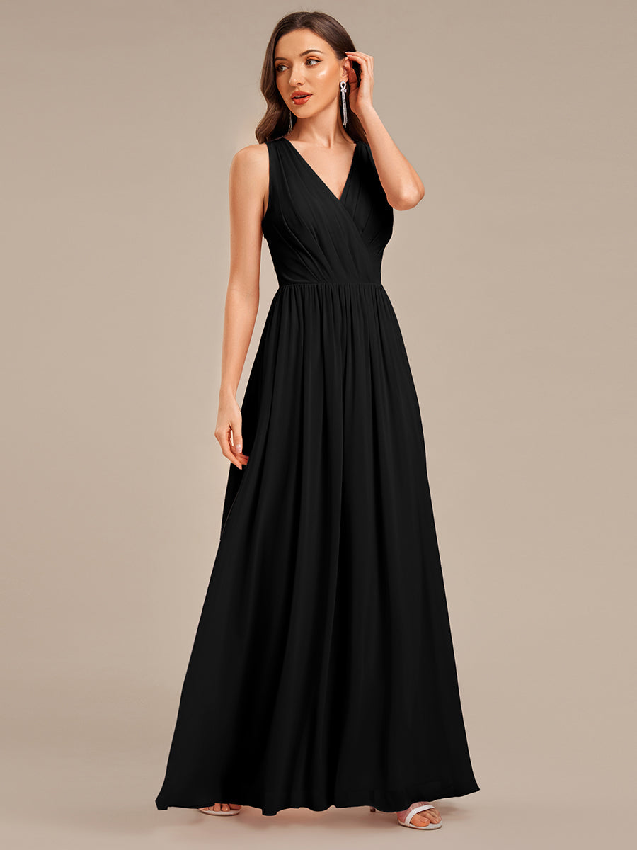 Robe d'invité de mariage trapèze en mousseline fluide à encolure ronde et longueur au genou #Couleur_Noir